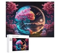 Rompecabezas Difícil para Adultos 500 PCS Cherry Blossom Sphere Day & Night Harmony Rompecabezas para Adultos Juguete Decoración De Pared Carrera De Velocidad Manual Desafío Educativo 500 PCS