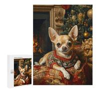 Rompecabezas Difícil para Adultos 500 PCS Chihuahua Christmas Portrait Chihuahua in Sweater Rompecabezas para Adultos Juegos De Relajación Desafío Difícil Desafiante De Completar 500 PCS