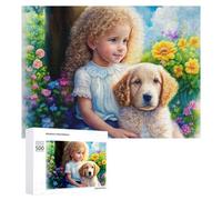 Rompecabezas Difícil para Adultos 500 PCS Child with Curly Hair and Golden Retriever Puppy Rompecabezas Familiar Juego Regalo De Cumpleaños Gran Regalo para Jugar 500 PCS