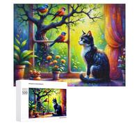 Rompecabezas Difícil para Adultos 500 PCS Colorful Cat and Birds Scene Rompecabezas para Adultos Juguete Decoración De Pared Carrera De Velocidad Manual Desafío Educativo 500 PCS