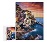 Rompecabezas Difícil para Adultos 500 PCS Colorful Coastal Village at Sunset Rompecabezas para Adultos Juguete Decoración De Pared Carrera De Velocidad Manual Desafío Educativo 500 PCS