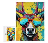 Rompecabezas Difícil para Adultos 500 PCS Colorful Deer Sunglasses Art Rompecabezas Familiar Juego Regalo De Cumpleaños Gran Regalo para Jugar 500 PCS