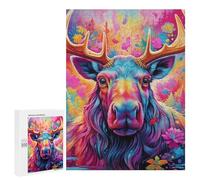 Rompecabezas Difícil para Adultos 500 PCS Colorful Moose Portrait-4 Rompecabezas Familiar Juego Regalo De Cumpleaños Gran Regalo para Jugar 500 PCS