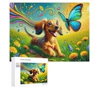Rompecabezas Difícil para Adultos 500 PCS Colorful Spring Field with Dog and Butterfly Rompecabezas para Adultos Juguete Decoración De Pared Carrera De Velocidad Manual Desafío Educativo 500 PCS