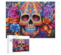 Rompecabezas Difícil para Adultos 500 PCS Colorful Sugar Skull Artwork-2 Rompecabezas De Juguete Decoración De Pared Arte De Pared Regalo De Cumpleaños, Regalos, 500 PCS