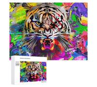 Rompecabezas Difícil para Adultos 500 PCS Colorful Tiger Abstract Art Rompecabezas Familiar Juego Regalo De Cumpleaños Gran Regalo para Jugar 500 PCS
