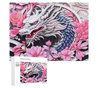 Rompecabezas Difícil para Adultos 500 PCS Dragon Amidst Flowers Artistic Fusion Rompecabezas De Juguete Decoración De Pared Arte De Pared Regalo De Cumpleaños, Regalos, 500 PCS
