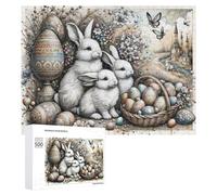 Rompecabezas Difícil para Adultos 500 PCS Easter Bunny Basket Eggs Flowers Rompecabezas De Juguete Decoración De Pared Arte De Pared Regalo De Cumpleaños, Regalos, 500 PCS