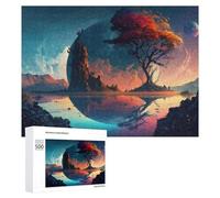 Rompecabezas Difícil para Adultos 500 PCS Fantasy Landscape with Trees and Planets Rompecabezas para Adultos Juguete Decoración De Pared Carrera De Velocidad Manual Desafío Educativo 500 PCS