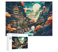 Rompecabezas Difícil para Adultos 500 PCS Fantasy Mountain Village with Pagodas Rompecabezas para Adultos Juguete Decoración De Pared Carrera De Velocidad Manual Desafío Educativo 500 PCS