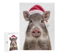 Rompecabezas Difícil para Adultos 500 PCS Festive Javelina Portrait with Santa Hat Rompecabezas para Adultos Juegos De Relajación Desafío Difícil Desafiante De Completar 500 PCS