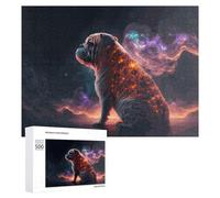 Rompecabezas Difícil para Adultos 500 PCS Flaming Pug in Cosmic Dance Rompecabezas Familiar Juego Regalo De Cumpleaños Gran Regalo para Jugar 500 PCS