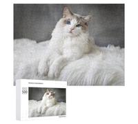 Rompecabezas Difícil para Adultos 500 PCS Fluffy White Cat on Soft Blanket Rompecabezas De Juguete Decoración De Pared Arte De Pared Regalo De Cumpleaños, Regalos, 500 PCS