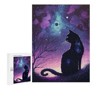 Rompecabezas Difícil para Adultos 500 PCS Galactic Cat Silhouette Rompecabezas para Adultos Juguete Decoración De Pared Carrera De Velocidad Manual Desafío Educativo 500 PCS