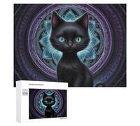 Rompecabezas Difícil para Adultos 500 PCS Mystical Black Cat Artwork Rompecabezas para Adultos Juguete Decoración De Pared Carrera De Velocidad Manual Desafío Educativo 500 PCS