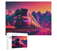 Rompecabezas Difícil para Adultos 500 PCS Neon Train Journey Through Mountains Rompecabezas para Adultos Juguete Decoración De Pared Carrera De Velocidad Manual Desafío Educativo 500 PCS