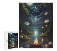 Rompecabezas Difícil para Adultos 500 PCS Night Lotus Pond with Fireboat Rompecabezas De Juguete Decoración De Pared Arte De Pared Regalo De Cumpleaños, Regalos, 500 PCS