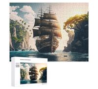 Rompecabezas Difícil para Adultos 500 PCS Pirate Ship in Tropical Paradise Rompecabezas De Juguete Decoración De Pared Arte De Pared Regalo De Cumpleaños, Regalos, 500 PCS