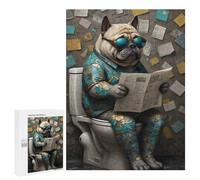 Rompecabezas Difícil para Adultos 500 PCS Pug Dog on The Toilet Rompecabezas para Adultos Juegos De Relajación Desafío Difícil Desafiante De Completar 500 PCS