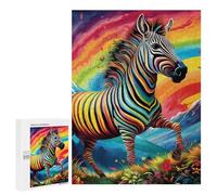 Rompecabezas Difícil para Adultos 500 PCS Rainbow Zebra in Paradise Rompecabezas De Juguete Decoración De Pared Arte De Pared Regalo De Cumpleaños, Regalos, 500 PCS