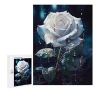 Rompecabezas Difícil para Adultos 500 PCS Rainy White Rose Flower Rompecabezas para Adultos Juegos De Relajación Desafío Difícil Desafiante De Completar 500 PCS