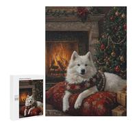Rompecabezas Difícil para Adultos 500 PCS Samoyed Dog Christmas Portrait Festive Samoyed Decor Rompecabezas para Adultos Juegos De Relajación Desafío Difícil Desafiante De Completar 500 PCS