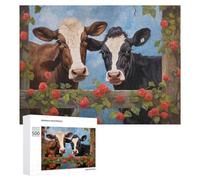 Rompecabezas Difícil para Adultos 500 PCS Two Cows Behind A Fence with Red Roses Rompecabezas De Juguete Decoración De Pared Arte De Pared Regalo De Cumpleaños, Regalos, 500 PCS