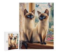 Rompecabezas Difícil para Adultos 500 PCS Two Siamese Cats by The Window Rompecabezas para Adultos Juego De Ingenio Regalo De Cumpleaños Regalo De Cumpleaños, Regalos, 500 PCS