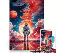 Rompecabezas difícil para Adultos: Astronauta Espacial Rojo en la Luna, 1000 Piezas, para Recordar, estimular la Calma, Tranquilidad, Corte Suave, Regalo clásico (38x26cm)