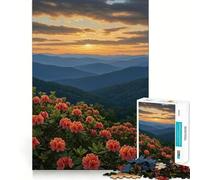 Rompecabezas difícil para Adultos Atardecer en la montaña con Azaleas en Flor de 1000 Piezas Think Toy Obra de Arte de Corte Limpio y Divertido (38x52cm)