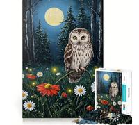 Rompecabezas difícil para Adultos Búho en un Campo de Flores a la luz de la Luna, 1000 Piezas Mejora la Memoria Juego Relajante Corte (38x52cm)
