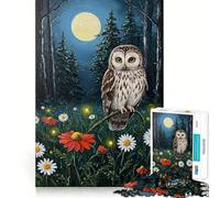 Rompecabezas difícil para Adultos Búho en un Campo de Flores a la luz de la Luna, 1000 Piezas Mejora la Memoria Juego Relajante Corte (50x75cm)