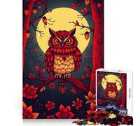 Rompecabezas difícil para Adultos: Búho Rojo a la luz de la Luna, 1000 Piezas, Juguete de lógica Fina, diversión Tranquila, Bordes limpios, Regalo considerado (38x26cm)