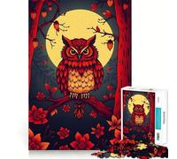 Rompecabezas difícil para Adultos: Búho Rojo a la luz de la Luna, 1000 Piezas, Juguete de lógica Fina, diversión Tranquila, Bordes limpios, Regalo considerado (38x26cm)