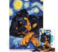 Rompecabezas difícil para Adultos: Cachorro Rottweiler durmiendo en la Noche Estrellada, 1000 Piezas Juguete de lógica Fina, Divertido y Relajante Bordes limpios Regalo Original (50x75cm)