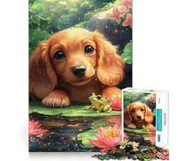 Rompecabezas difícil para Adultos Cachorro y Rana en un Estanque de nenúfares, 1000 Piezas Estimula la Memoria Juego Relajante Corte (38x26cm)