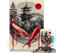 Rompecabezas difícil para Adultos Carpas koi Rojas e íconos japoneses, 1000 Piezas, Rompecabezas Mental, Arte Relajante, (38x52cm)