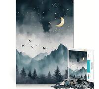 Rompecabezas difícil para Adultos Cielo Nocturno de montaña de 1000 Piezas Juguete de diseño Peaceful Fun Clean Cut Fine Art Piece (38x52cm)