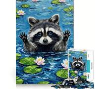 Rompecabezas difícil para Adultos con diseño de Mapache en un Estanque de nenúfares, 1000 Piezas Mejora la Memoria, relaja la Mente, Bordes Afilados, Regalo Elegante (50x75cm)