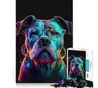 Rompecabezas difícil para Adultos con diseño de Perro con Gafas de neón, 1000 Piezas, para ejercitar la Mente, Divertido y Creativo (38x52cm)