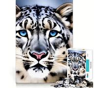 Rompecabezas difícil para Adultos con Retrato de Leopardo de Las Nieves y Ojos Azules penetrantes, 1000 Piezas, Juguete de lógica Pura, Actividad para el hogar, Corte Limpio, Bonito Regalo (38x26cm)