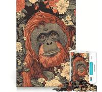 Rompecabezas difícil para Adultos con Retrato de orangután y Fondo Floral, 1000 Piezas, con Sistema de Memoria, fácil de armar, Ideal para el Ocio Regalo artístico (38x26cm)