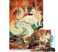Rompecabezas difícil para Adultos con Zorro de Nueve Colas en Paisaje japonés, 1000 Piezas, Juguete de lógica sólida, diversión Sencilla, Corte de precisión, (38x26cm)