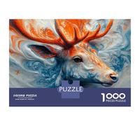 Rompecabezas Difícil para Adultos De 1000 Piezas Abstract Deer Portrait in Blue and Orange Rompecabezas para Adultos Juegos Relajantes Regalo De Cumpleaños Desafío Educativo 52x38cm/1000pcs
