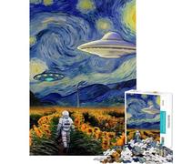Rompecabezas difícil para Adultos de 1000 Piezas Astronauta en un Campo de Girasoles con ovnis Ideal para cumpleaños y Navidad Decoración Juego Educativo Apto para Mayores de 14 años 50x75cm