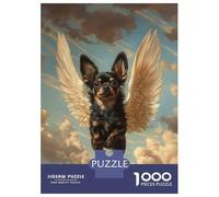 Rompecabezas Difícil para Adultos De 1000 Piezas Black Chihuahua with Angel Wings Remembrance Art Rompecabezas para Adultos Juguetes Antiestrés Desafío Educativo De Corte De Precisión 52x38cm/1000pcs