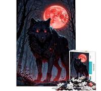 Rompecabezas difícil para Adultos de 1000 Piezas Blood Moon Hunter︰ Black Wolf Juego de decoración para el hogar de 14 años en adelante (50x75cm)