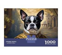 Rompecabezas Difícil Para Adultos De 1000 Piezas Boston Terrier Portrait in Renaissance Style Rompecabezas Para Adultos Juegos Relajantes Mejora La Memoria Regalo De Cumpleaños, Regalos, 52x38cm/1000p