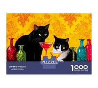 Rompecabezas Difícil para Adultos De 1000 Piezas Cats and Cocktails Still Life Painting Rompecabezas para Adultos Juguetes De Bricolaje Mejora La Memoria Desafiante De Completar 52x38cm/1000pcs