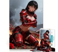 Rompecabezas difícil para adultos de 1000 piezas Chica anime con armadura roja en el campo de batalla Juguete que desafía la mente Recreación suave y divertida Corte preciso Regalo memorable (38x26cm)